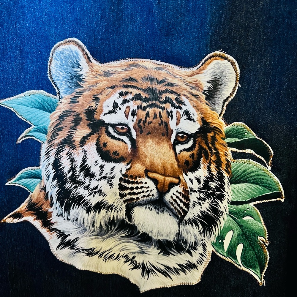 Denim Button-Down Shirt w/ Embroidered Tiger Back | Size L - Made by Aloha - Picture 3 of 4